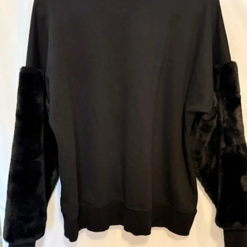MICHAEL KORS Black Faux‎ Fur Sleeve Sweatshirt Womens Size Large Long Sleeve